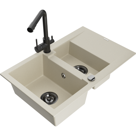 Mexen Gaspar Granitspüle 1,5-Becken mit Abtropffläche und Küchenarmatur Duero, beige - 6507-69-671600-70