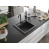 Mexen Vito Granitspüle, 1-Becken mit Küchenarmatur Telma, schwarz gesprenkelt - 6503-76-670200-70-B