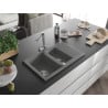 Mexen Gaspar Granitspüle 1,5 Kammern mit Abtropffläche und Küchenarmatur Duero, grau - 6507-71-671600-00