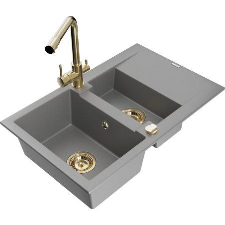 Mexen Gaspar Granitspüle 1,5-becken mit Abtropffläche und Küchenarmatur Duero, grau - 6507-71-671600-50
