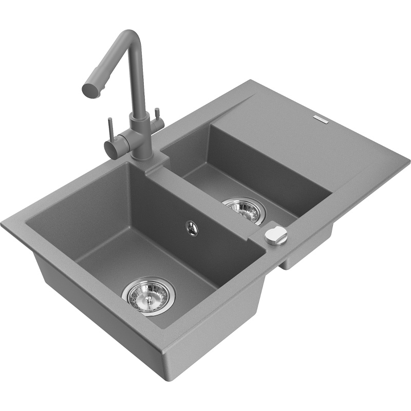 Mexen Gaspar Granitspüle 1,5-becken mit Abtropffläche und Küchenarmatur Duero, grau - 6507-71-671600-71