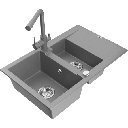 Mexen Gaspar Granitspüle 1,5-becken mit Abtropffläche und Küchenarmatur Duero, grau - 6507-71-671600-71
