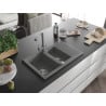 Mexen Gaspar Granitspüle 1,5-becken mit Abtropffläche und Küchenarmatur Duero, grau - 6507-71-671600-71