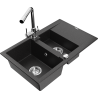 Mexen Gaspar Granitspüle 1,5-Becken mit Abtropffläche und Küchenarmatur Duero, schwarz/silber - 6507-73-671600-00