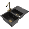 Mexen Gaspar Granitspüle 1,5-Becken mit Abtropffläche und Küchenarmatur Duero, schwarz/silber - 6507-73-671600-50