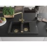 Mexen Gaspar Granitspüle 1,5-beckig mit Abtropffläche und Küchenarmatur Duero, schwarz/silber - 6507-73-671600-50