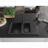 Mexen Gaspar Granitspüle 1,5-becken mit Abtropffläche und Küchenarmatur Duero, schwarz/silber - 6507-73-671600-70-B