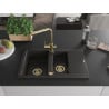 Mexen Gaspar Granitspüle 1,5-fach mit Abtropffläche und Küchenarmatur Duero, schwarz/gold metallic - 6507-75-671600-50