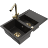 Mexen Gaspar Granitspüle 1,5-fach mit Abtropffläche und Küchenarmatur Duero, schwarz/gold metallic - 6507-75-671600-50