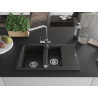 Mexen Gaspar 1,5-Schüssel Granitspüle mit Abtropffläche und Küchenarmatur Duero, schwarz/gold metallic - 6507-75-671600-00