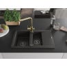 Mexen Gaspar Granitspüle 1,5-Wanne mit Abtropffläche und Küchenarmatur Duero, schwarz/gold - 6507-75-671600-50-B