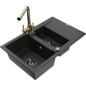 Mexen Gaspar Granitspüle 1,5-Wanne mit Abtropffläche und Küchenarmatur Duero, schwarz/gold - 6507-75-671600-50-B