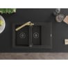 Mexen Gaspar granitspüle 1,5-becken mit abtropffläche und küchenarmatur Duero, schwarz/gold - 6507-75-671600-50-B