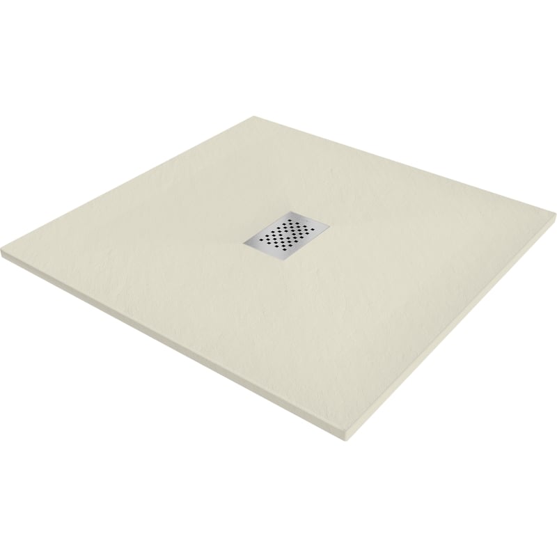 Mexen Hugo Quadratische Duschwanne SMC 100 x 100 cm, beige, Abdeckung aus Inox - 42691010-X