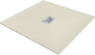 Mexen Hugo Quadratische Duschwanne SMC 100 x 100 cm, beige, Abdeckung aus Inox - 42691010-X
