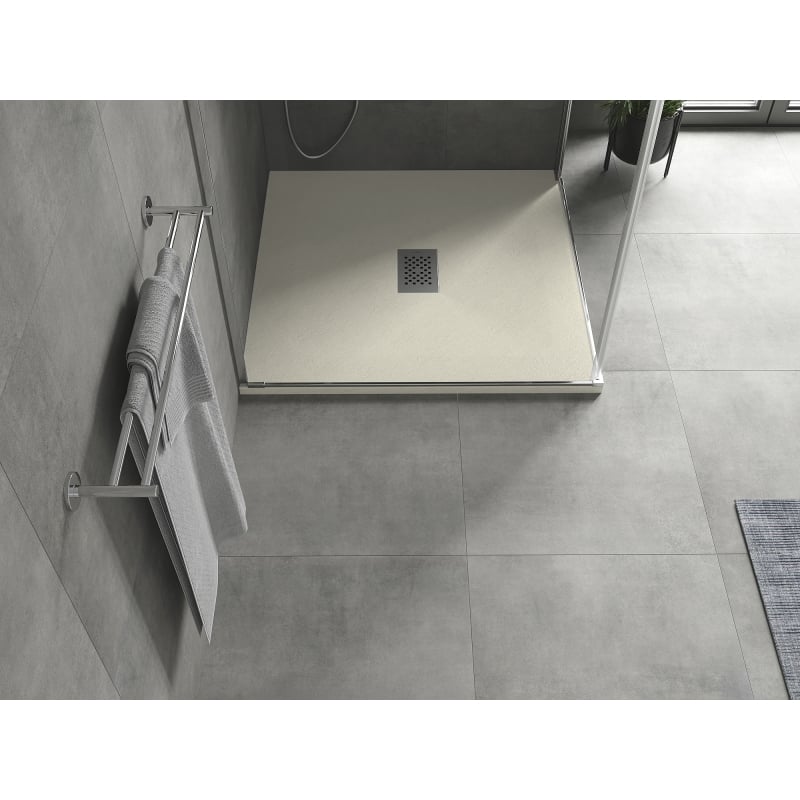 Mexen Hugo Quadratische Duschwanne SMC 100 x 100 cm, beige, Abdeckung aus Inox - 42691010-X