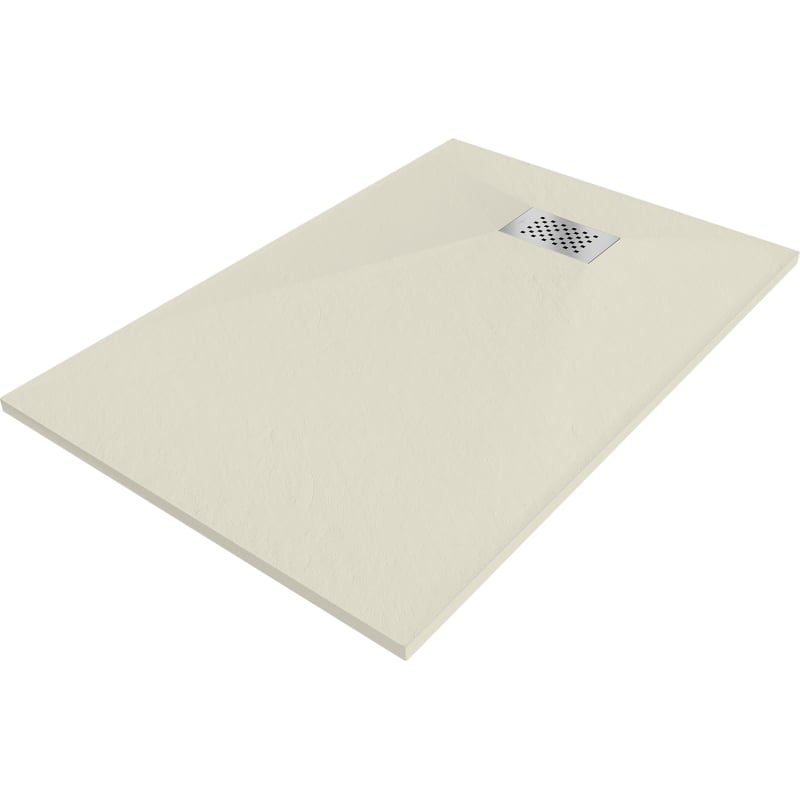 Mexen Hugo Rechteckige Duschwanne SMC 120 x 80 cm, beige, Abdeckung Inox - 42698012-X