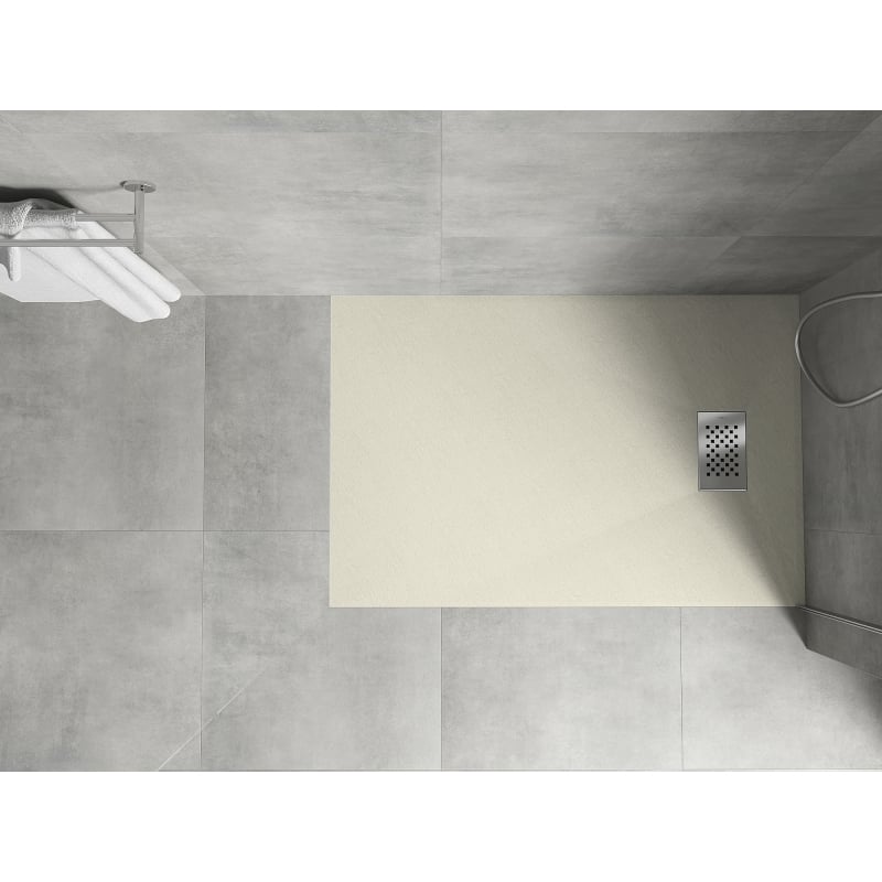 Mexen Hugo rechteckige Duschwanne SMC 80 x 70 cm, beige, Abdeckung aus Inox - 42697080-X