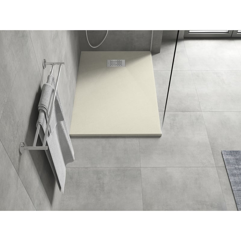 Mexen Hugo rechteckige Duschwanne SMC 80 x 70 cm, beige, Abdeckung aus Inox - 42697080-X