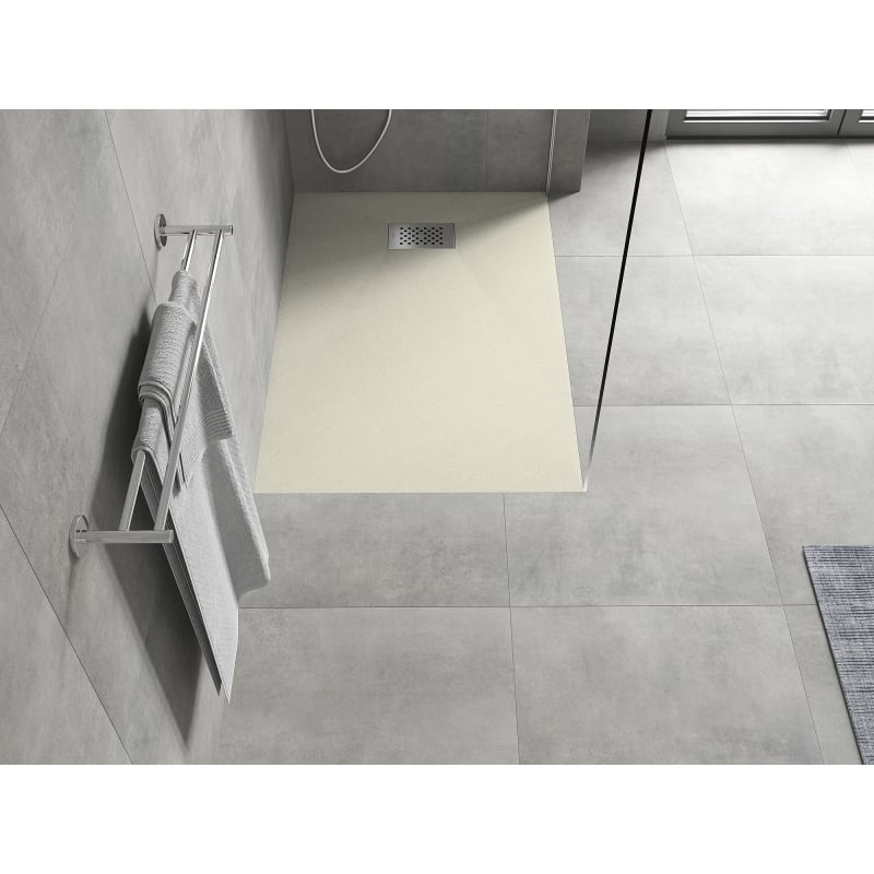 Mexen Hugo Rechteckige Duschwanne SMC 120 x 80 cm, beige, Abdeckung Inox - 42698012-X