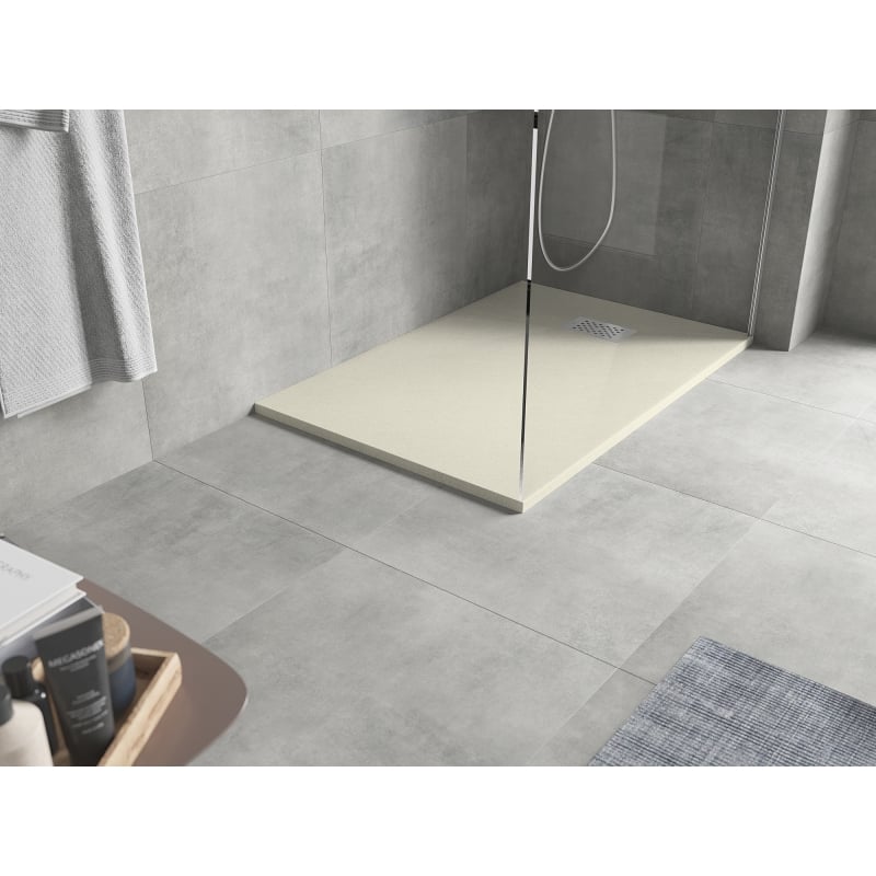 Mexen Hugo Rechteckige Duschwanne SMC 90 x 80 cm, beige, Abdeckung Inox - 42698090-X