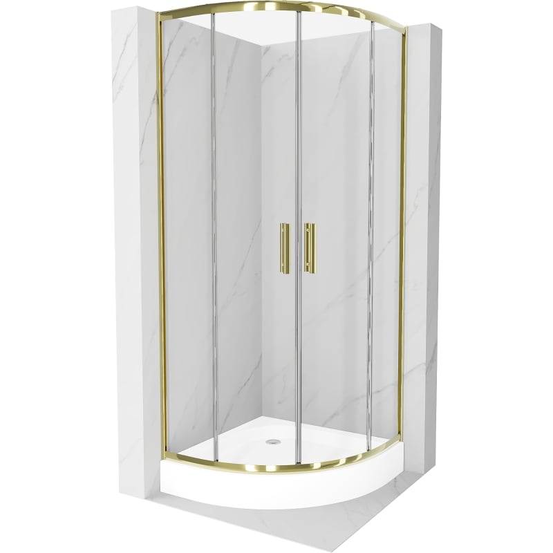 Mexen Rio Halbrunde Duschkabine 70 x 70 cm, transparent, gold + Duschwanne, weiß - 863-070-070-50-00-4710