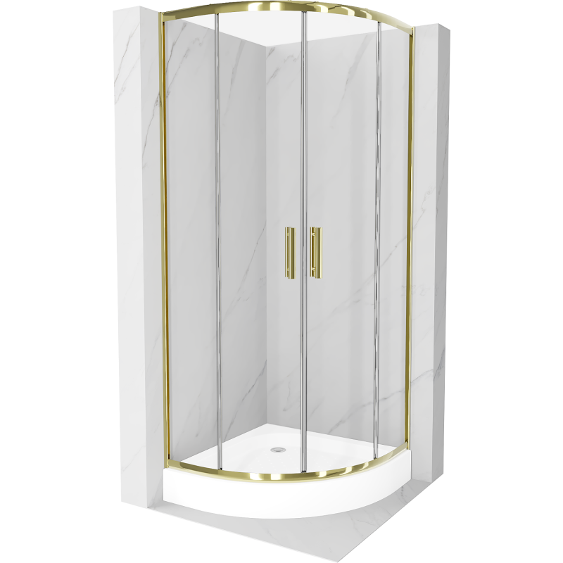 Mexen Rio halbrunde Duschkabine 80 x 80 cm, transparent, gold + Duschwanne Rio, weiß - 863-080-080-50-00-4710