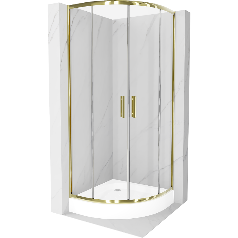Mexen Rio duschkabine halbrund 90 x 90 cm, transparent, gold + duschwanne, weiß - 863-090-090-50-00-4710