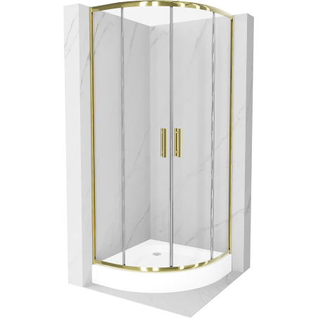 Mexen Rio duschkabine halbrund 90 x 90 cm, transparent, gold + duschwanne, weiß - 863-090-090-50-00-4710