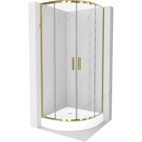 Mexen Rio Halbkreis-Duschkabine 90 x 90 cm, transparent, gold + Rio Duschwanne, weiß - 863-090-090-50-00-4710