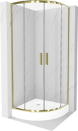 Mexen Rio Halbkreis-Duschkabine 90 x 90 cm, transparent, gold + Rio Duschwanne, weiß - 863-090-090-50-00-4710