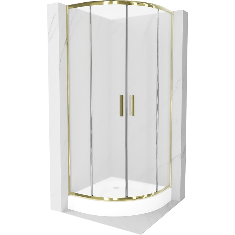 Mexen Rio Halbrunde Duschkabine 70 x 70 cm, Mattglas, Gold + Duschwanne, Weiß - 863-070-070-50-30-4710