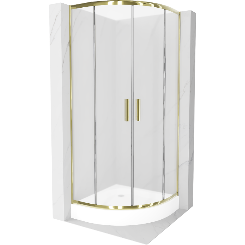 Mexen Rio Glasdusche Halbrund 80 x 80 cm, Milchglas, Gold + Duschwanne, Weiß - 863-080-080-50-30-4710