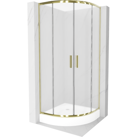 Mexen Rio Duschkabine halbrund 80 x 80 cm, satiniert, gold + Duschwanne Rio, weiß - 863-080-080-50-30-4710