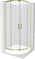 Mexen Rio Duschkabine halbrund 80 x 80 cm, satiniert, gold + Duschwanne Rio, weiß - 863-080-080-50-30-4710