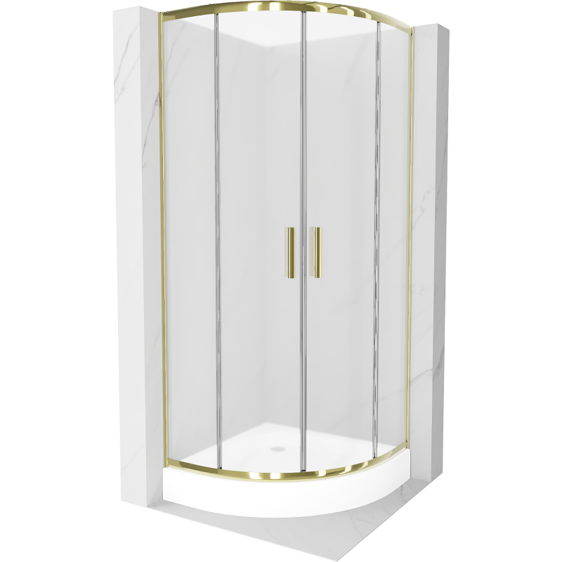 Mexen Rio Duschkabine halbrund 90 x 90 cm, mattiert, gold + Rio Duschwanne, weiß - 863-090-090-50-30-4710