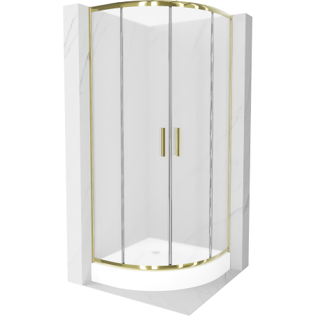 Mexen Rio Duschkabine halbrund 90 x 90 cm, mattiert, gold + Rio Duschwanne, weiß - 863-090-090-50-30-4710