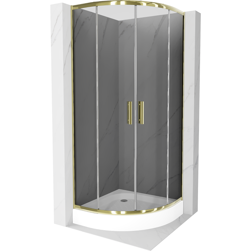 Mexen Rio halbkreisförmige Duschkabine 70 x 70 cm, grafit, gold + Duschwanne, weiß - 863-070-070-50-0-4710