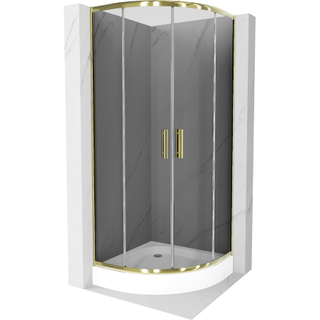 Mexen Rio halbkreisförmige Duschkabine 70 x 70 cm, grafit, gold + Duschwanne, weiß - 863-070-070-50-0-4710