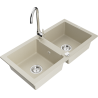 Mexen Mario granitspüle mit 2 Becken mit Küchenarmatur Telma, beige - 6504-69-670200-00