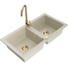Mexen Mario granitspüle 2-Kammer mit Küchenarmatur Telma, beige - 6504-69-670200-50