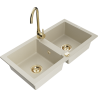 Mexen Mario Granitspüle 2-Kammern mit Küchenarmatur Telma, beige - 6504-69-670200-50