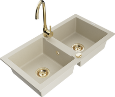 Mexen Mario granitspüle 2-Kammer mit Küchenarmatur Telma, beige - 6504-69-670200-50