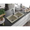 Mexen Mario Granitspüle 2-Kammer mit Küchenarmatur Telma, beige - 6504-69-670200-70