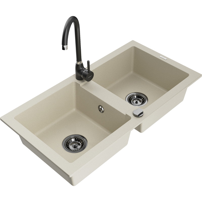 Mexen Mario granitspüle 2-beck mit küchenarmatur Telma, beige - 6504-69-670200-70