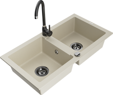 Mexen Mario Granitspüle 2-Kammer mit Küchenarmatur Telma, beige - 6504-69-670200-70