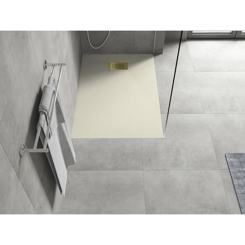 Mexen Hugo Rechteckige SMC-Duschwanne 100 x 80 cm, beige, goldene Abdeckung - 42698010-G
