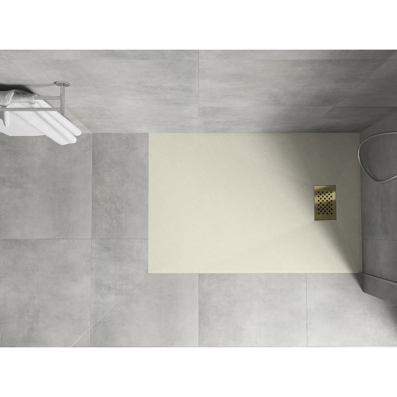 Mexen Hugo Rechteckige SMC-Duschwanne 100 x 80 cm, beige, goldene Abdeckung - 42698010-G