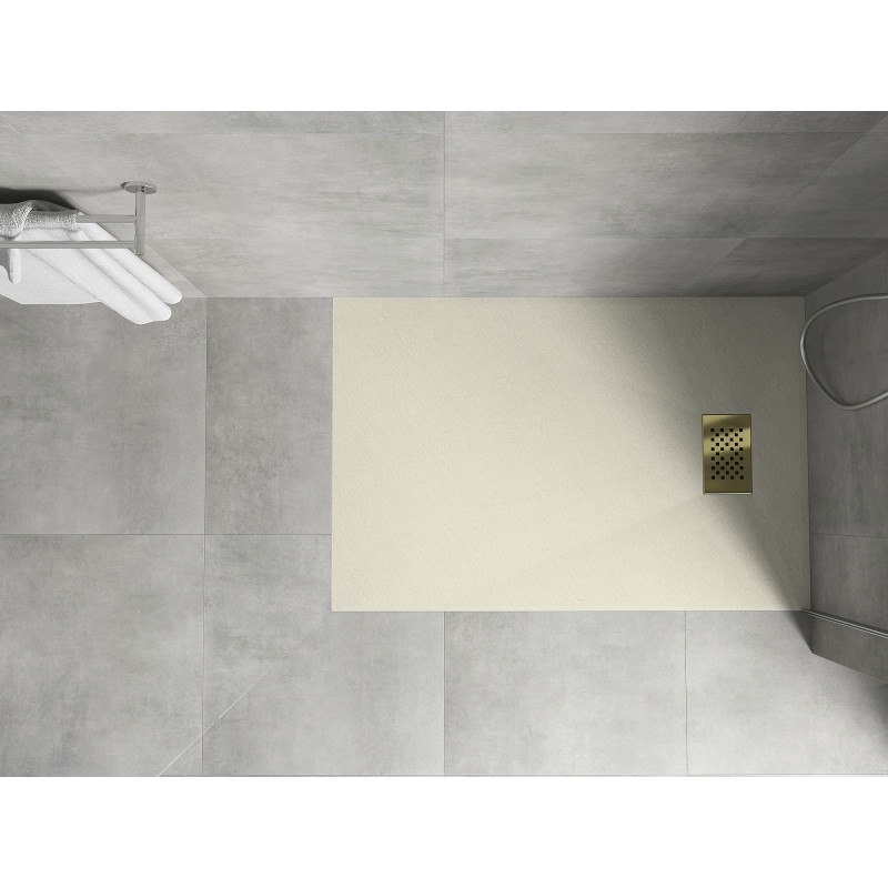 Mexen Hugo Rechteckige SMC-Duschwanne 90 x 80 cm, beige, goldene Abdeckung - 42698090-G
