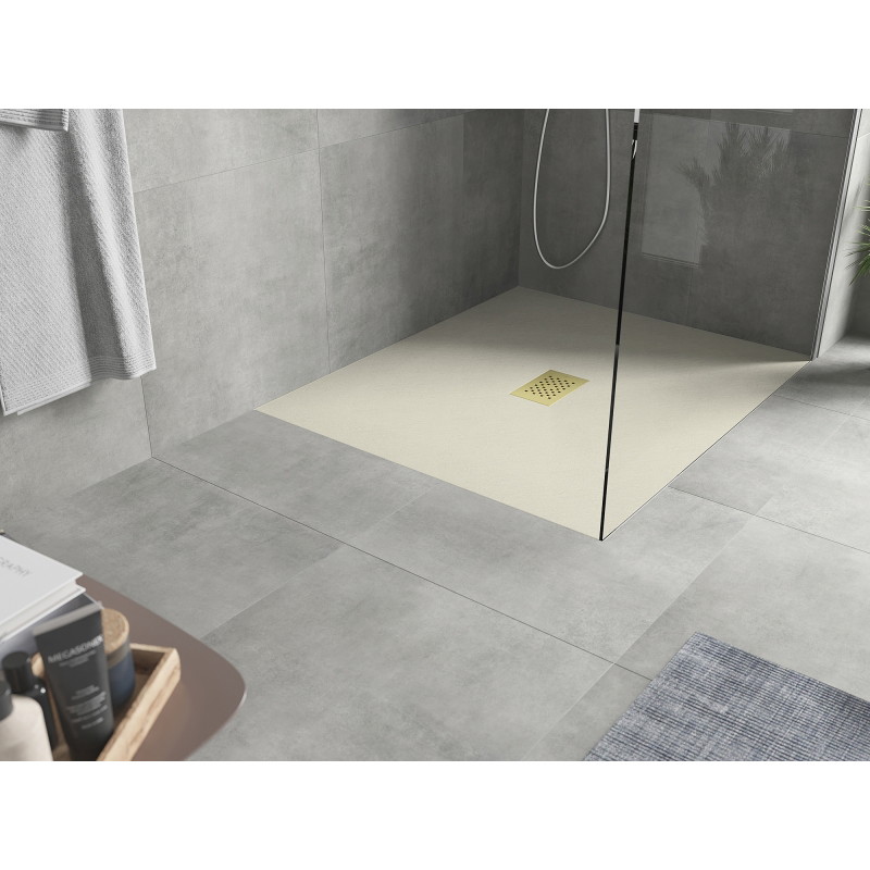 Mexen Hugo rechteckige Duschwanne SMC 120 x 100 cm, beige, Abdeckung gold - 42691012-G